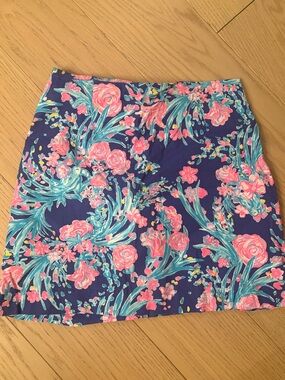 Navy Floral Print Skirt with Pink & Teal Blooms